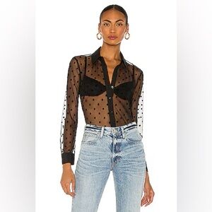 NEW L'AGENCE Hailie Sheer Polka Dot Blouse